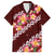 Oxblood Polynesia Family Matching Off The Shoulder Long Sleeve Dress and Hawaiian Shirt Plumeria With Hibiscus Pattern Tropical Vibes