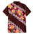 Oxblood Polynesia Family Matching Off The Shoulder Long Sleeve Dress and Hawaiian Shirt Plumeria With Hibiscus Pattern Tropical Vibes