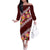 Oxblood Polynesia Family Matching Off The Shoulder Long Sleeve Dress and Hawaiian Shirt Plumeria With Hibiscus Pattern Tropical Vibes