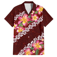 Oxblood Polynesia Family Matching Short Sleeve Bodycon Dress and Hawaiian Shirt Plumeria With Hibiscus Pattern Tropical Vibes