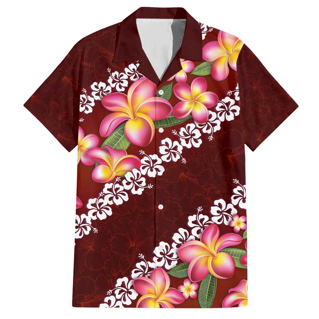 Oxblood Polynesia Family Matching Tank Maxi Dress and Hawaiian Shirt Plumeria With Hibiscus Pattern Tropical Vibes