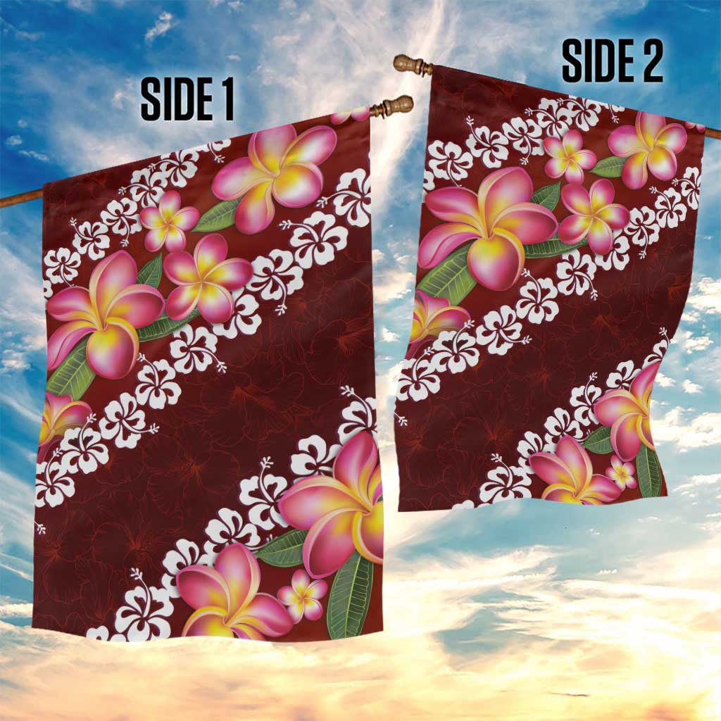 Oxblood Polynesia Garden Flag Plumeria With Hibiscus Pattern Tropical Vibes LT14 - Polynesian Pride