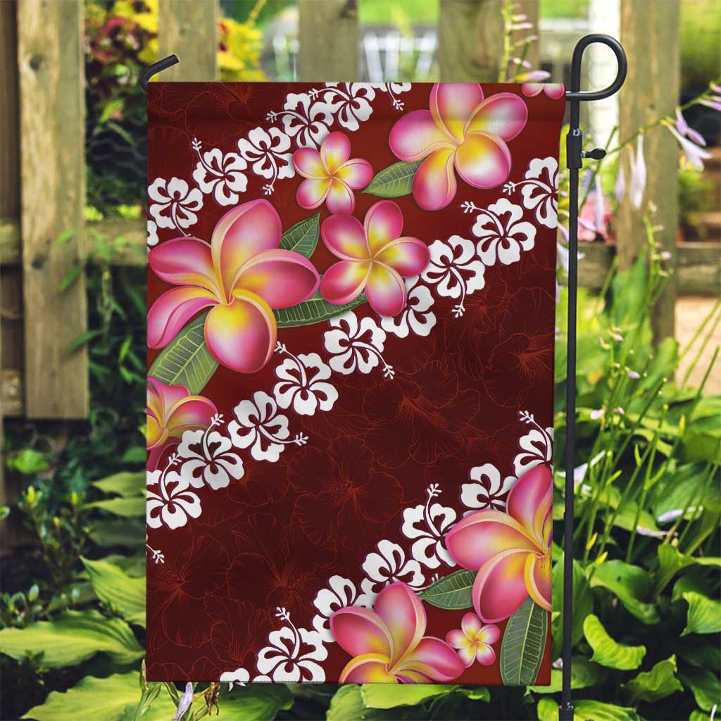 Oxblood Polynesia Garden Flag Plumeria With Hibiscus Pattern Tropical Vibes LT14 Garden Flag Oxblood - Polynesian Pride