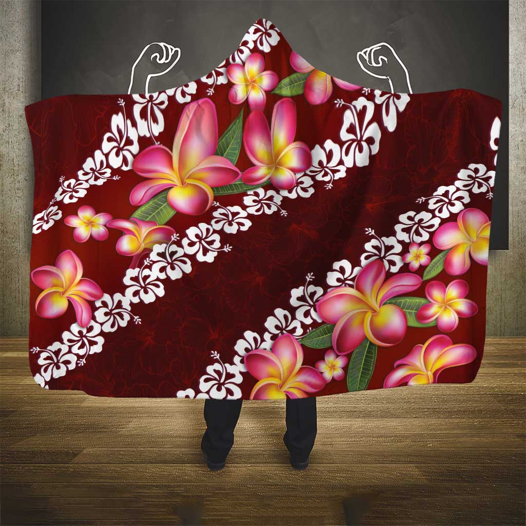 Oxblood Polynesia Hooded Blanket Plumeria With Hibiscus Pattern Tropical Vibes LT14 - Polynesian Pride