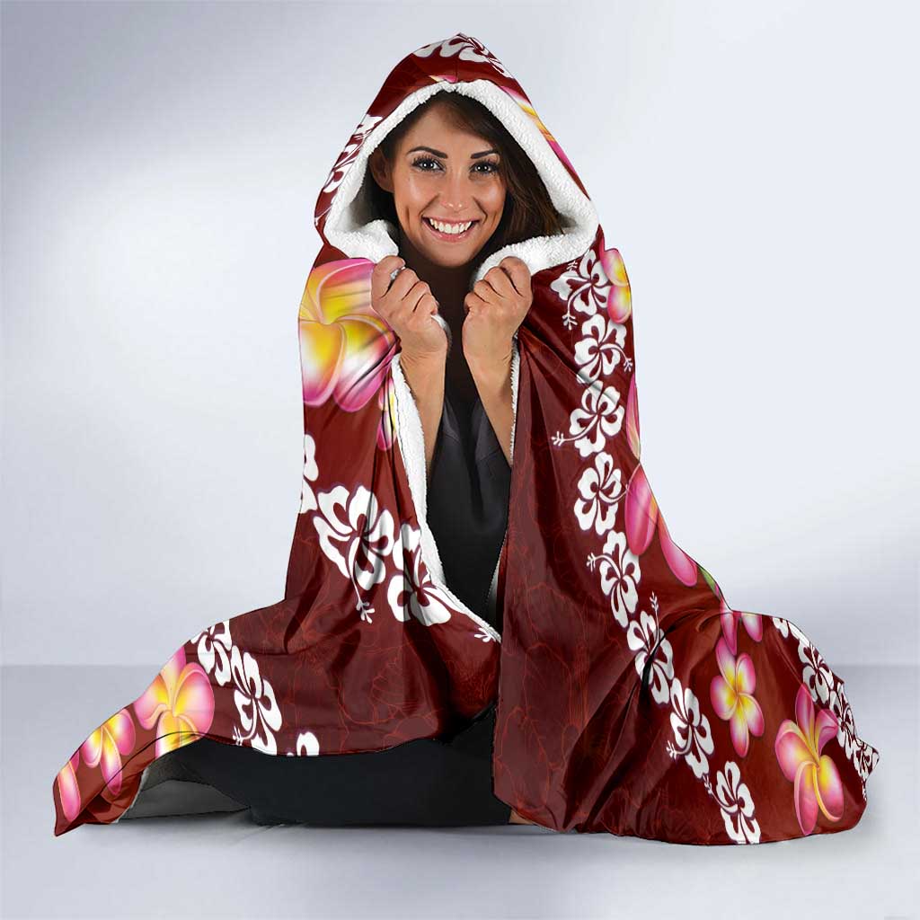 Oxblood Polynesia Hooded Blanket Plumeria With Hibiscus Pattern Tropical Vibes LT14 - Polynesian Pride