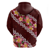 Oxblood Polynesia Hoodie Plumeria With Hibiscus Pattern Tropical Vibes