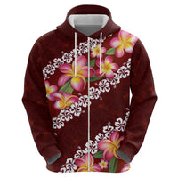 Oxblood Polynesia Hoodie Plumeria With Hibiscus Pattern Tropical Vibes
