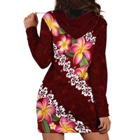 Oxblood Polynesia Hoodie Dress Plumeria With Hibiscus Pattern Tropical Vibes LT14 - Polynesian Pride