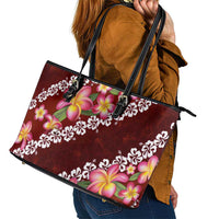 Oxblood Polynesia Leather Tote Bag Plumeria With Hibiscus Pattern Tropical Vibes LT14 - Polynesian Pride