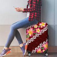 Oxblood Polynesia Luggage Cover Plumeria With Hibiscus Pattern Tropical Vibes