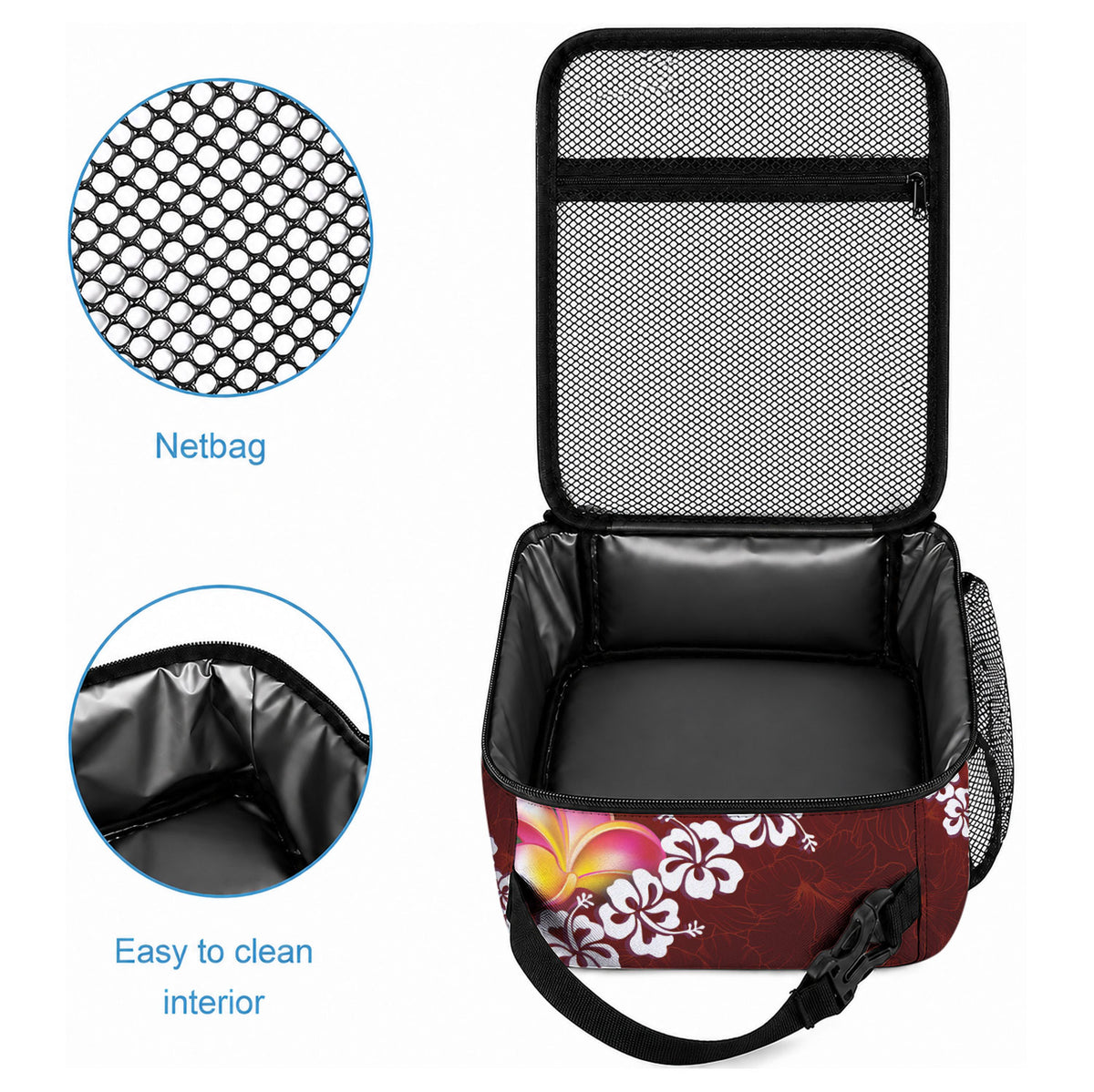 Oxblood Polynesia Lunch Bag Plumeria With Hibiscus Pattern Tropical Vibes LT14 - Polynesian Pride