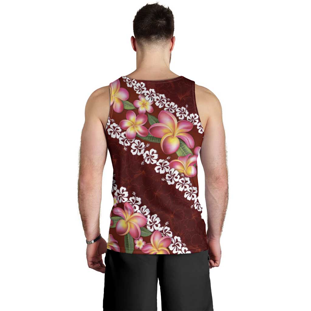 Oxblood Polynesia Men Tank Top Plumeria With Hibiscus Pattern Tropical Vibes LT14 - Polynesian Pride