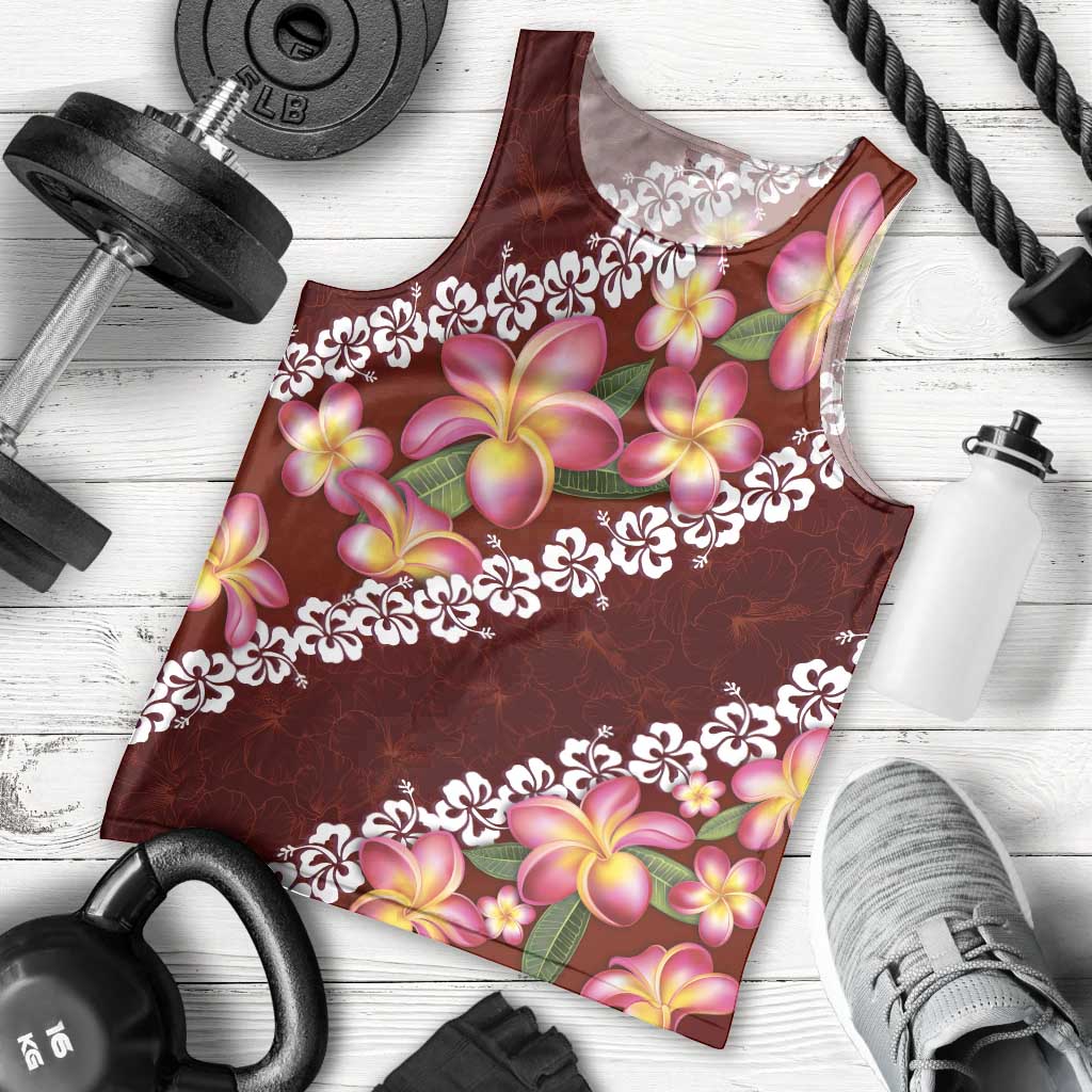 Oxblood Polynesia Men Tank Top Plumeria With Hibiscus Pattern Tropical Vibes LT14 - Polynesian Pride