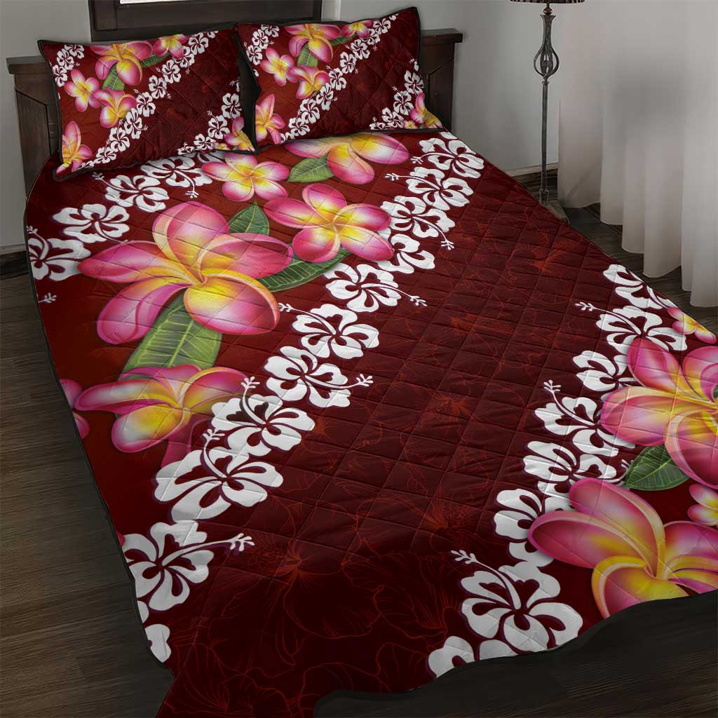 Oxblood Polynesia Quilt Bed Set Plumeria With Hibiscus Pattern Tropical Vibes LT14 Oxblood - Polynesian Pride