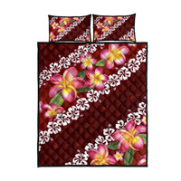 Oxblood Polynesia Quilt Bed Set Plumeria With Hibiscus Pattern Tropical Vibes LT14 - Polynesian Pride