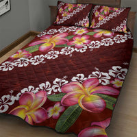 Oxblood Polynesia Quilt Bed Set Plumeria With Hibiscus Pattern Tropical Vibes LT14 - Polynesian Pride