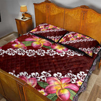 Oxblood Polynesia Quilt Bed Set Plumeria With Hibiscus Pattern Tropical Vibes LT14 - Polynesian Pride
