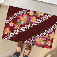 Oxblood Polynesia Rubber Doormat Plumeria With Hibiscus Pattern Tropical Vibes LT14 - Polynesian Pride
