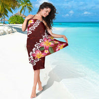 Oxblood Polynesia Sarong Plumeria With Hibiscus Pattern Tropical Vibes