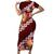 Oxblood Polynesia Short Sleeve Bodycon Dress Plumeria With Hibiscus Pattern Tropical Vibes