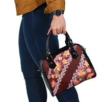 Oxblood Polynesia Shoulder Handbag Plumeria With Hibiscus Pattern Tropical Vibes
