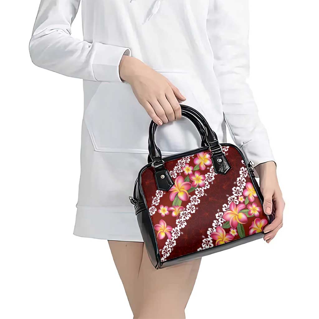 Oxblood Polynesia Shoulder Handbag Plumeria With Hibiscus Pattern Tropical Vibes