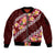 Oxblood Polynesia Sleeve Zip Bomber Jacket Plumeria With Hibiscus Pattern Tropical Vibes