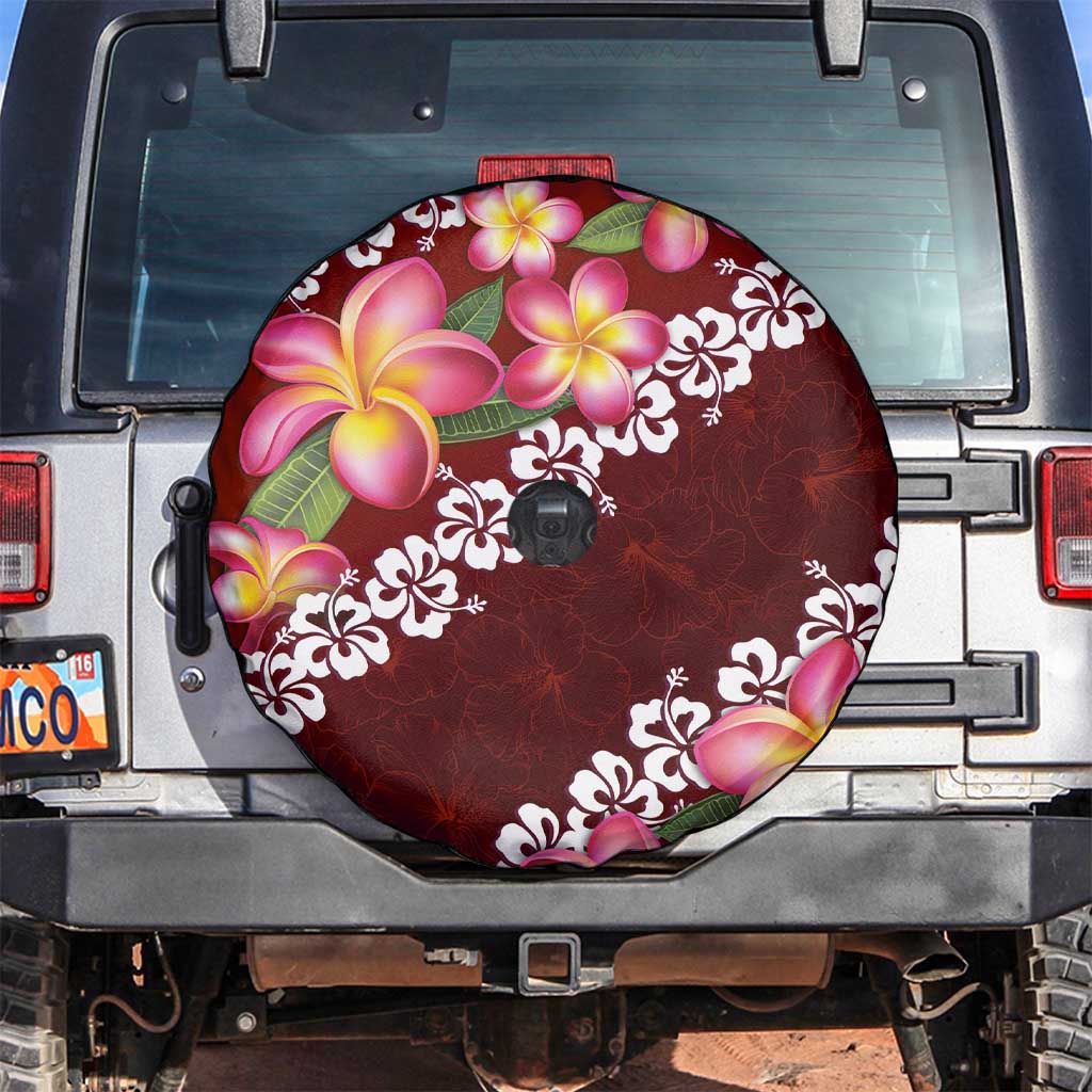Oxblood Polynesia Spare Tire Cover Plumeria With Hibiscus Pattern Tropical Vibes LT14 Oxblood - Polynesian Pride