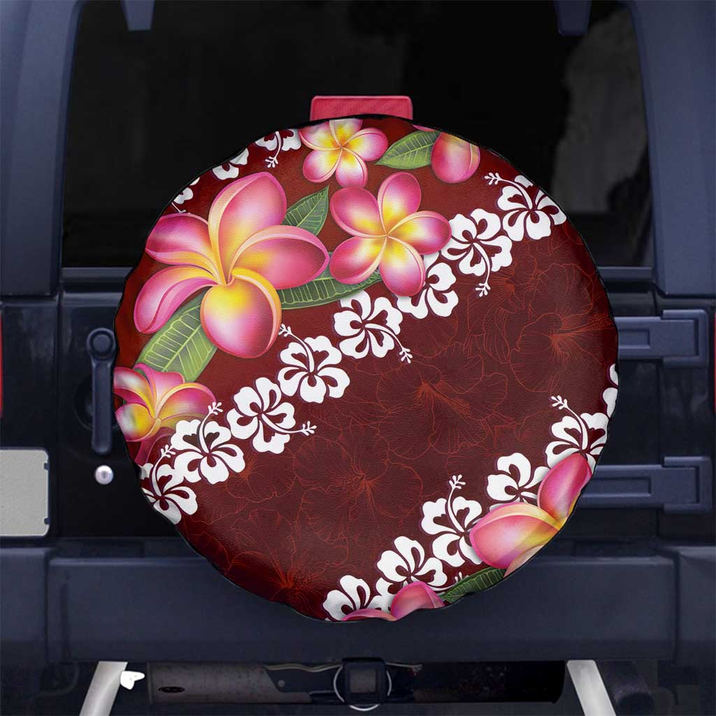 Oxblood Polynesia Spare Tire Cover Plumeria With Hibiscus Pattern Tropical Vibes LT14 - Polynesian Pride