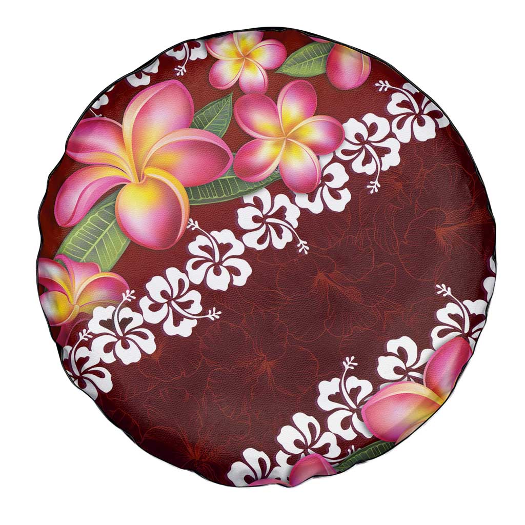 Oxblood Polynesia Spare Tire Cover Plumeria With Hibiscus Pattern Tropical Vibes LT14 - Polynesian Pride