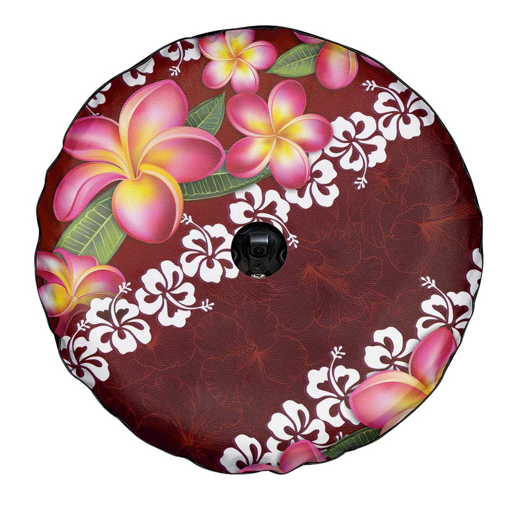 Oxblood Polynesia Spare Tire Cover Plumeria With Hibiscus Pattern Tropical Vibes LT14 - Polynesian Pride
