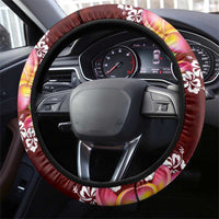 Oxblood Polynesia Steering Wheel Cover Plumeria With Hibiscus Pattern Tropical Vibes LT14 - Polynesian Pride
