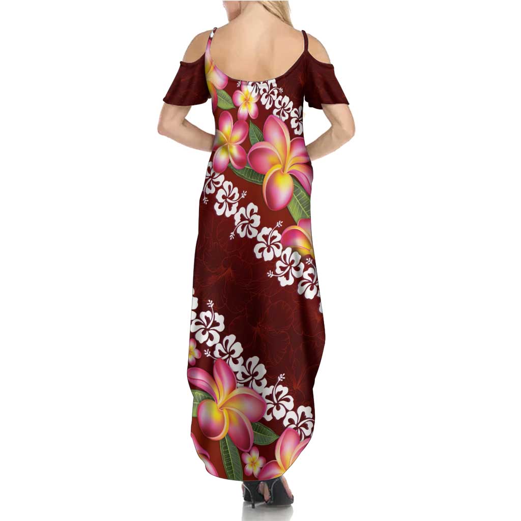 Oxblood Polynesia Summer Maxi Dress Plumeria With Hibiscus Pattern Tropical Vibes LT14 - Polynesian Pride