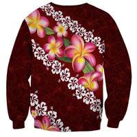 Oxblood Polynesia Sweatshirt Plumeria With Hibiscus Pattern Tropical Vibes LT14 - Polynesian Pride