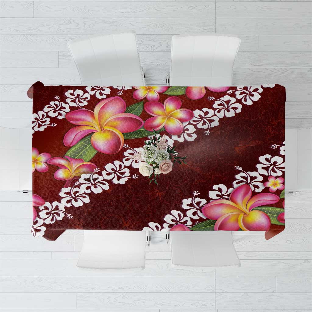Oxblood Polynesia Tablecloth Plumeria With Hibiscus Pattern Tropical Vibes LT14 Oxblood - Polynesian Pride