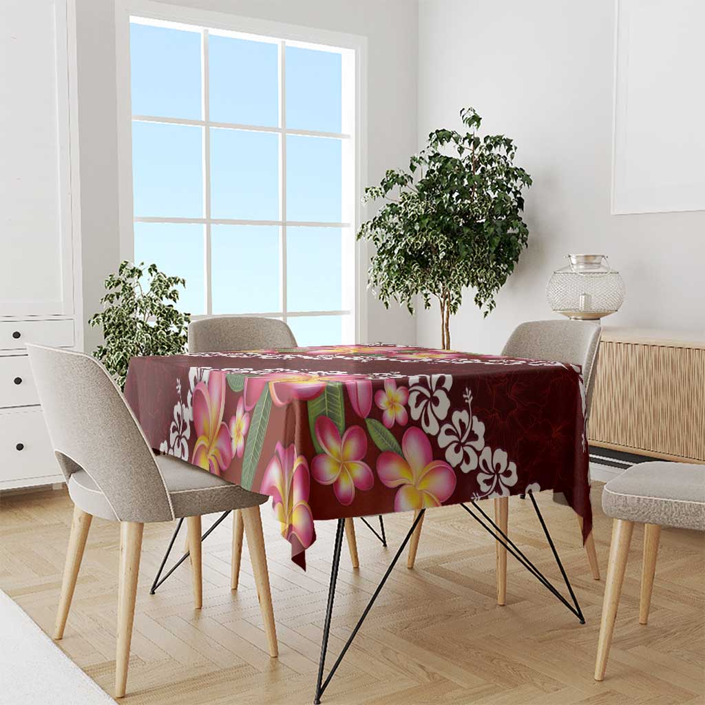 Oxblood Polynesia Tablecloth Plumeria With Hibiscus Pattern Tropical Vibes LT14 - Polynesian Pride