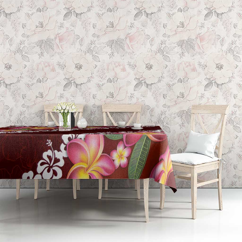 Oxblood Polynesia Tablecloth Plumeria With Hibiscus Pattern Tropical Vibes LT14 - Polynesian Pride