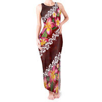 Oxblood Polynesia Tank Maxi Dress Plumeria With Hibiscus Pattern Tropical Vibes LT14 Women Oxblood - Polynesian Pride