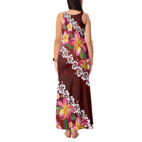 Oxblood Polynesia Tank Maxi Dress Plumeria With Hibiscus Pattern Tropical Vibes LT14 - Polynesian Pride
