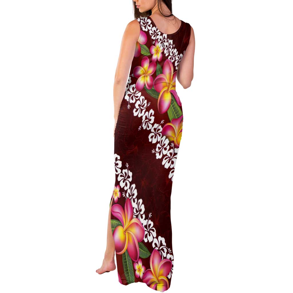Oxblood Polynesia Tank Maxi Dress Plumeria With Hibiscus Pattern Tropical Vibes LT14 - Polynesian Pride