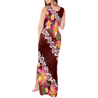 Oxblood Polynesia Tank Maxi Dress Plumeria With Hibiscus Pattern Tropical Vibes LT14 - Polynesian Pride