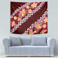 Oxblood Polynesia Tapestry Plumeria With Hibiscus Pattern Tropical Vibes