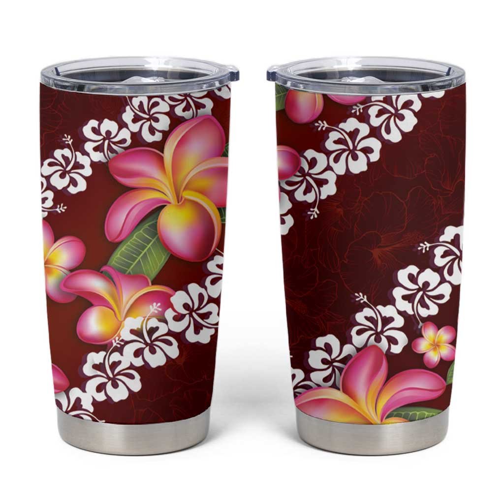 Oxblood Polynesia Tumbler Cup Plumeria With Hibiscus Pattern Tropical Vibes LT14 Oxblood - Polynesian Pride