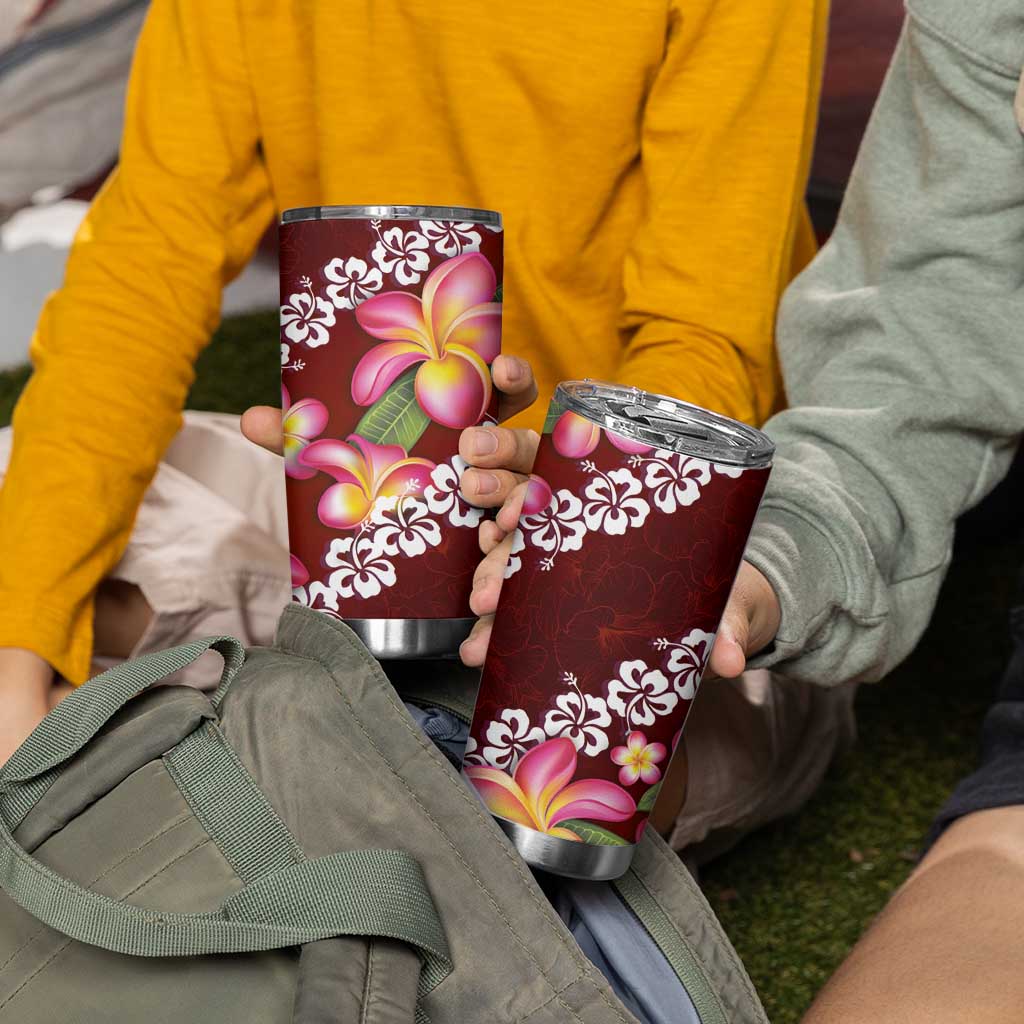 Oxblood Polynesia Tumbler Cup Plumeria With Hibiscus Pattern Tropical Vibes LT14 - Polynesian Pride