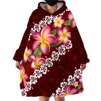 Oxblood Polynesia Wearable Blanket Hoodie Plumeria With Hibiscus Pattern Tropical Vibes LT14 - Polynesian Pride