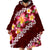 Oxblood Polynesia Wearable Blanket Hoodie Plumeria With Hibiscus Pattern Tropical Vibes