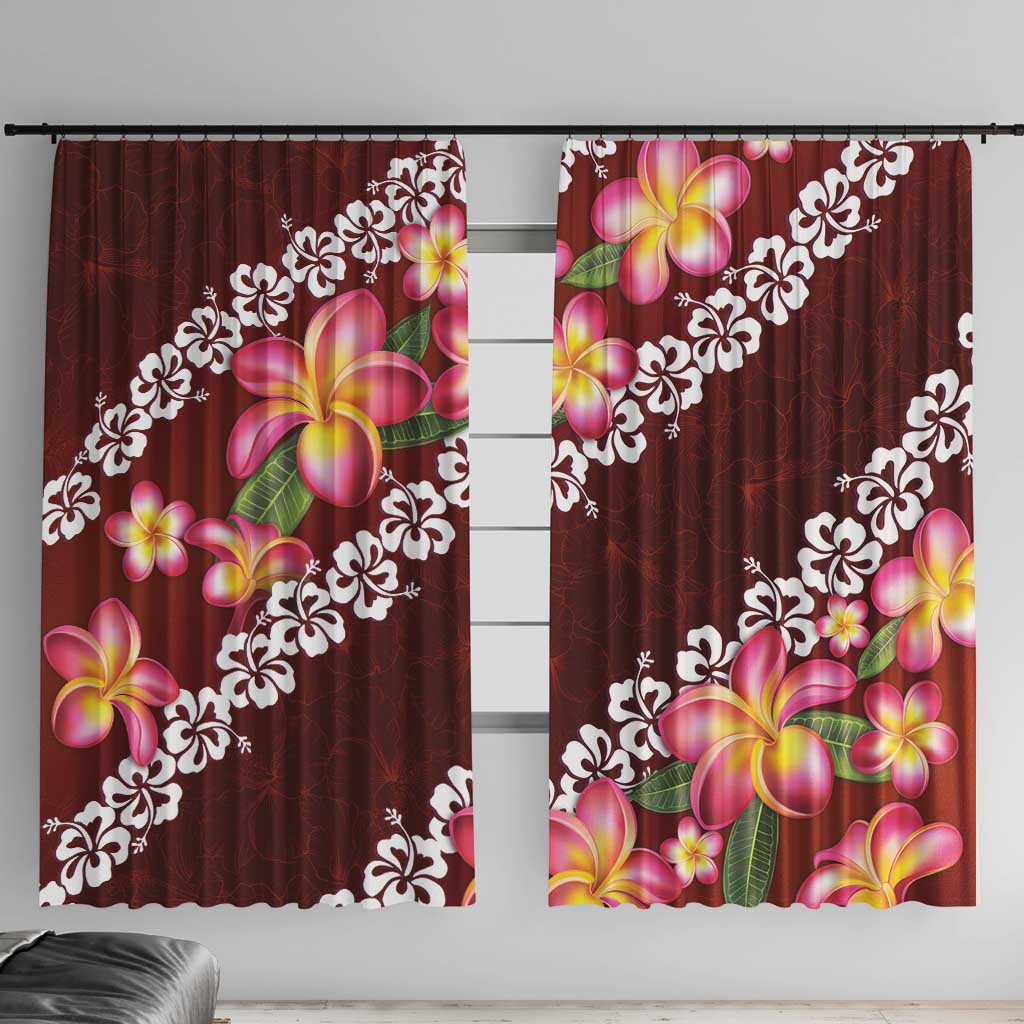 Oxblood Polynesia Window Curtain Plumeria With Hibiscus Pattern Tropical Vibes