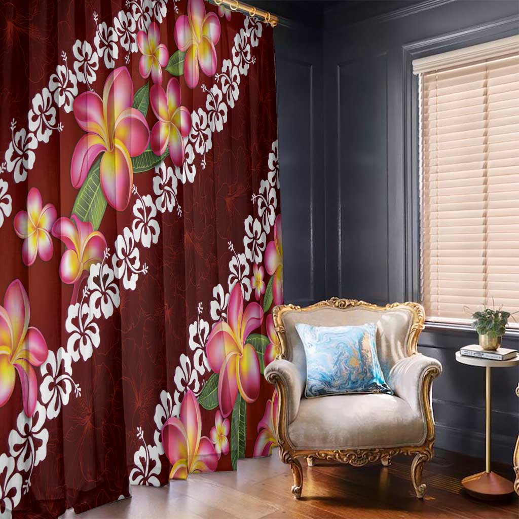 Oxblood Polynesia Window Curtain Plumeria With Hibiscus Pattern Tropical Vibes LT14 - Polynesian Pride