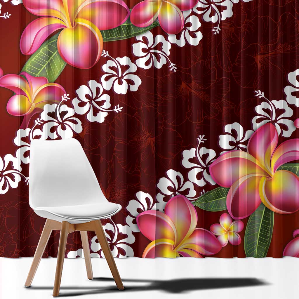 Oxblood Polynesia Window Curtain Plumeria With Hibiscus Pattern Tropical Vibes LT14 - Polynesian Pride