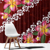 Oxblood Polynesia Window Curtain Plumeria With Hibiscus Pattern Tropical Vibes LT14 - Polynesian Pride